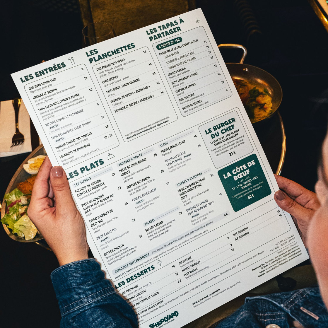 Café Hortense - la carte de la brasserie : entrées, planchettes, tapas et plats
